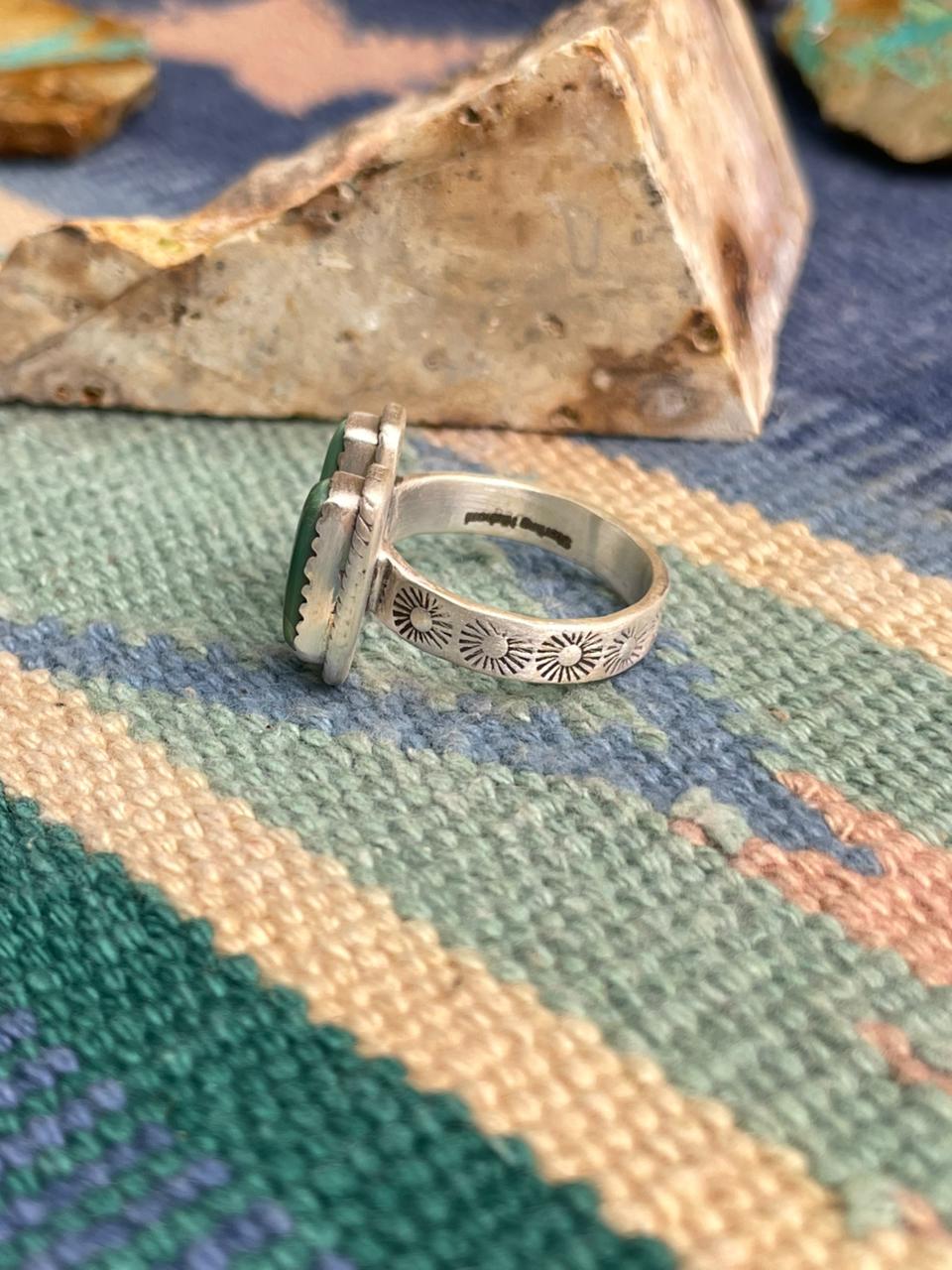 Handmade Sterling Silver Kingman Turquoise Adjustable Ring " Signed Nizhoni"