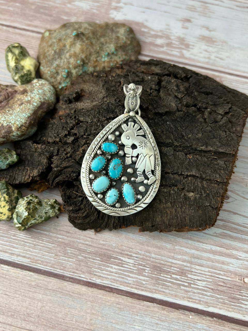 Handmade Sterling Silver White Water Turquoise Pendant with Signed Nizhoni (4)