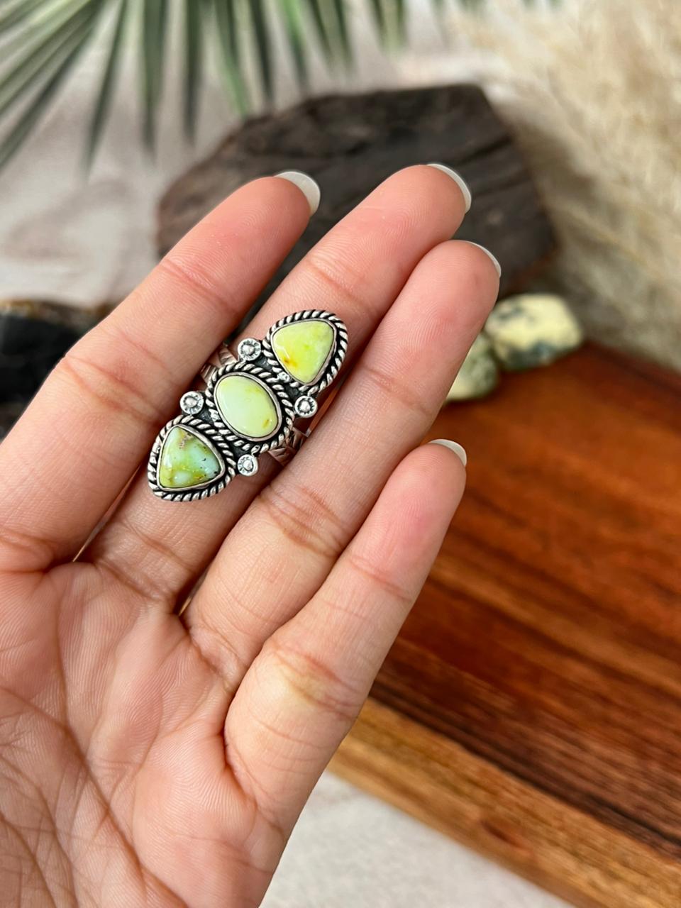 Handmade Sterling Silver Palomino Turquoise Adjustable Ring "Signed Nizhoni"
