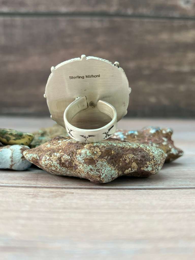 Handmade Sterling Silver Apple Coral and Palomino Adjustable Ring "Signed Nizhoni"