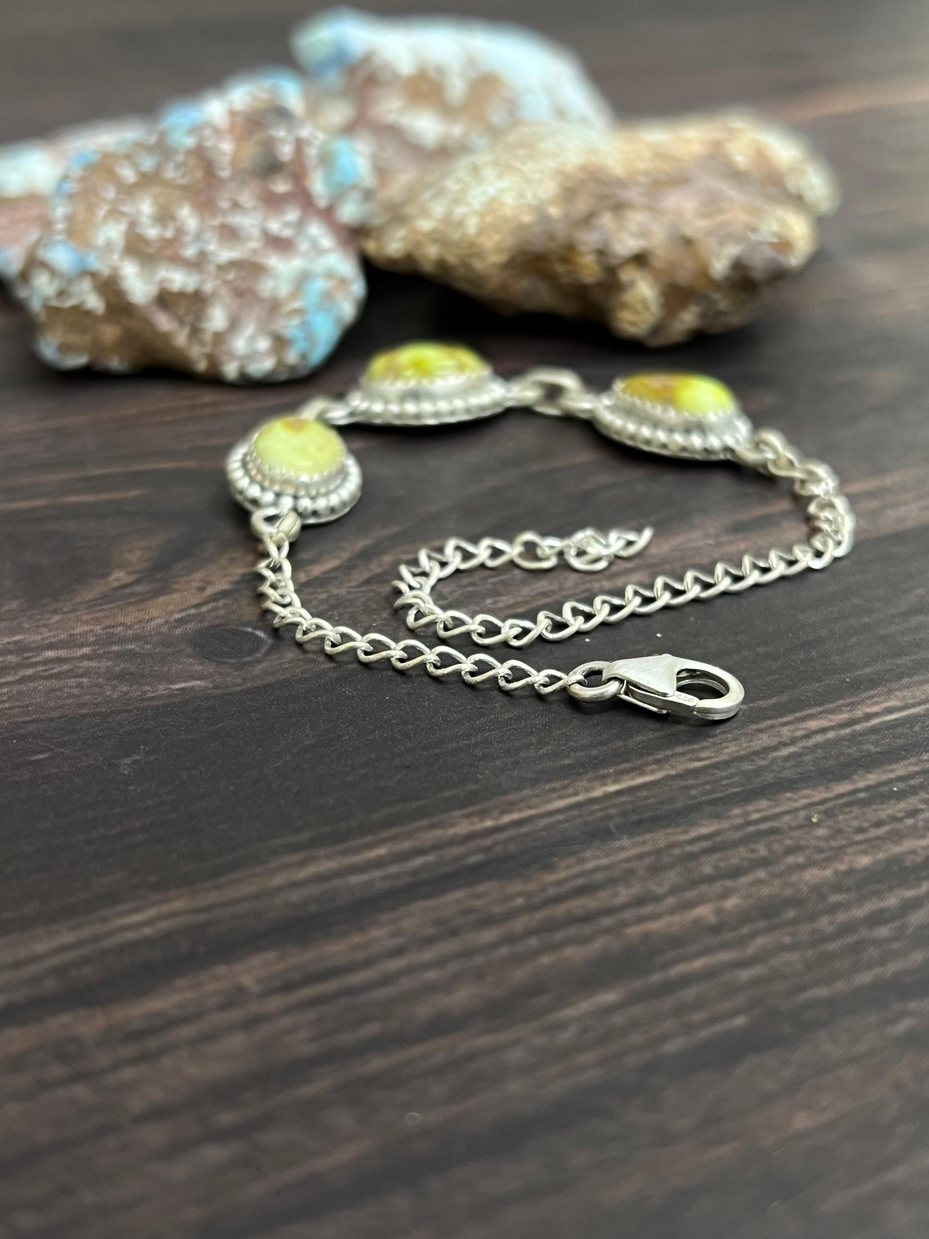 Handmade Sterling Silver Palomino Chain Bracelet with Signed Nizhoni