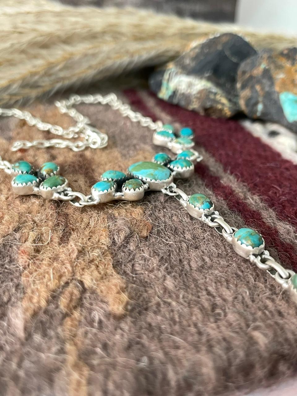 Handmade Sterling Silver Kingman Turquoise Necklace "Signed Nizhoni"