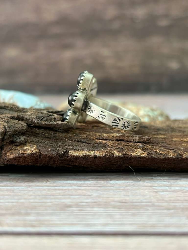 Handmade Sterling Silver White Buffalo Adjustable Ring with Signed Nizhoni