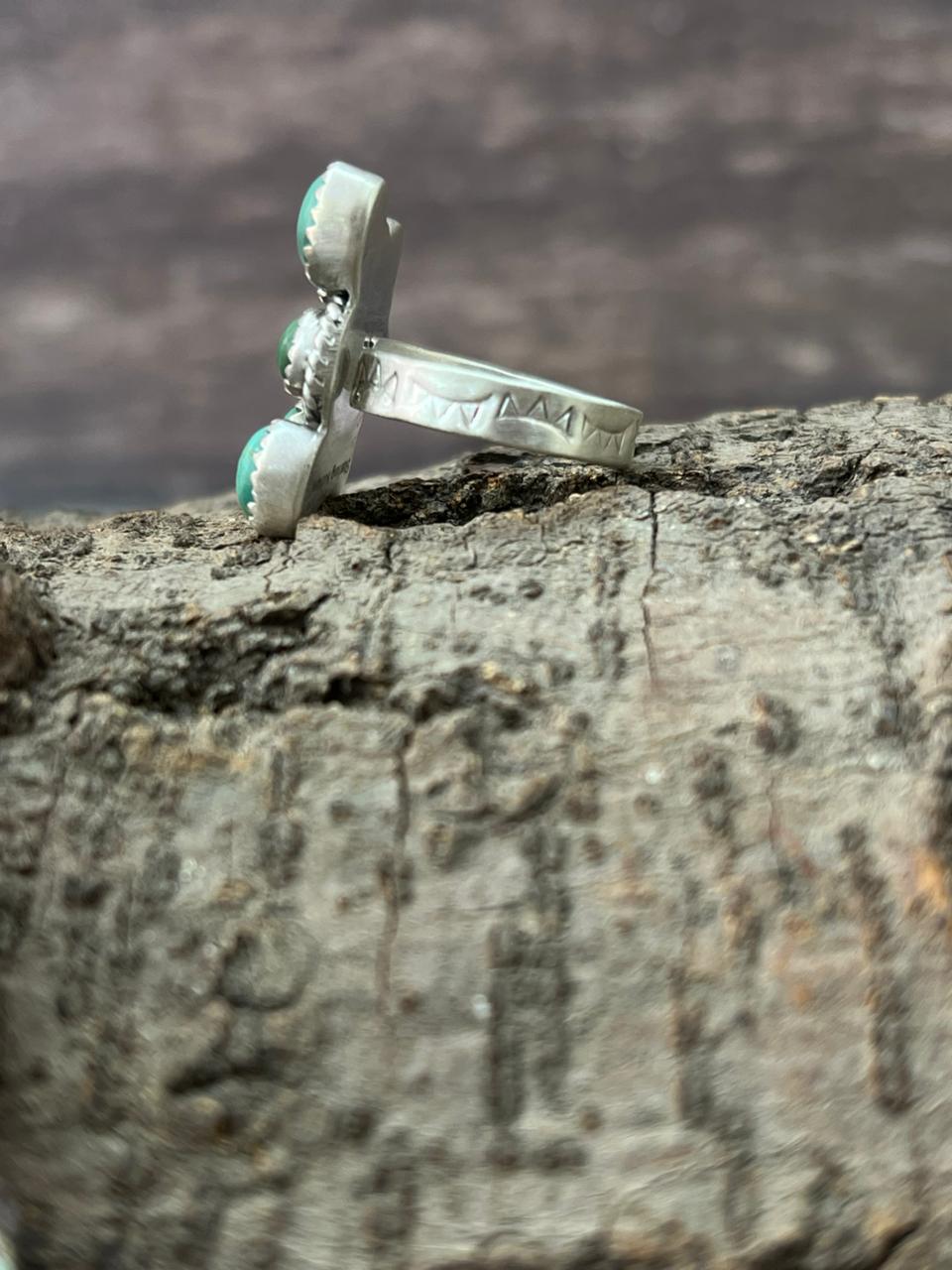 Handmade Sterling Silver Kingman Turquoise Adjustable Ring "Signed Nizhoni"