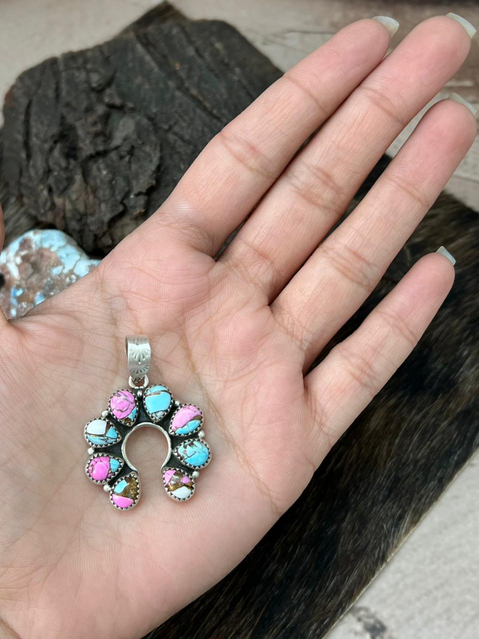 Handmade Sterling Silver Cotton Candy Naja Pendant "Signed Nizhoni"