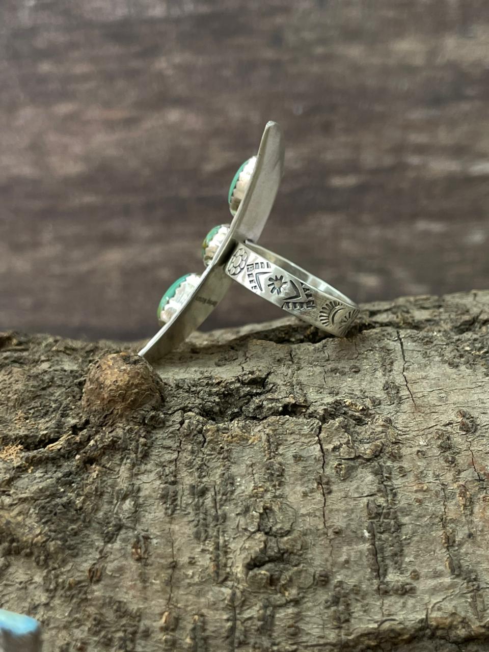 Handmade Sterling Silver Kingman Turquoise Moon Adjustable Ring "Signed Nizhoni"