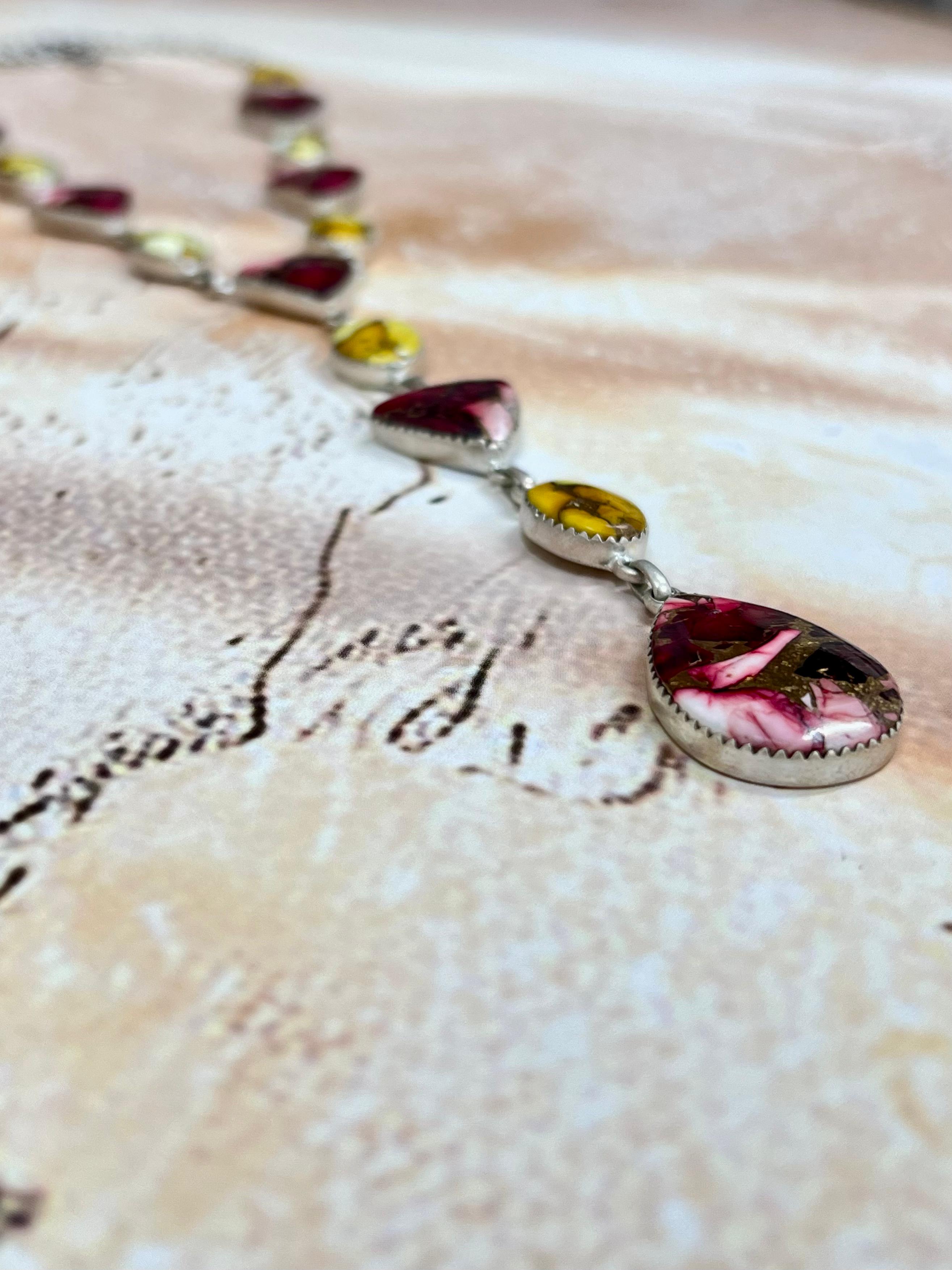 Handmade Sterling Silver Honey Dahlia with Dahlia Rose Necklace with Signed Nizhoni