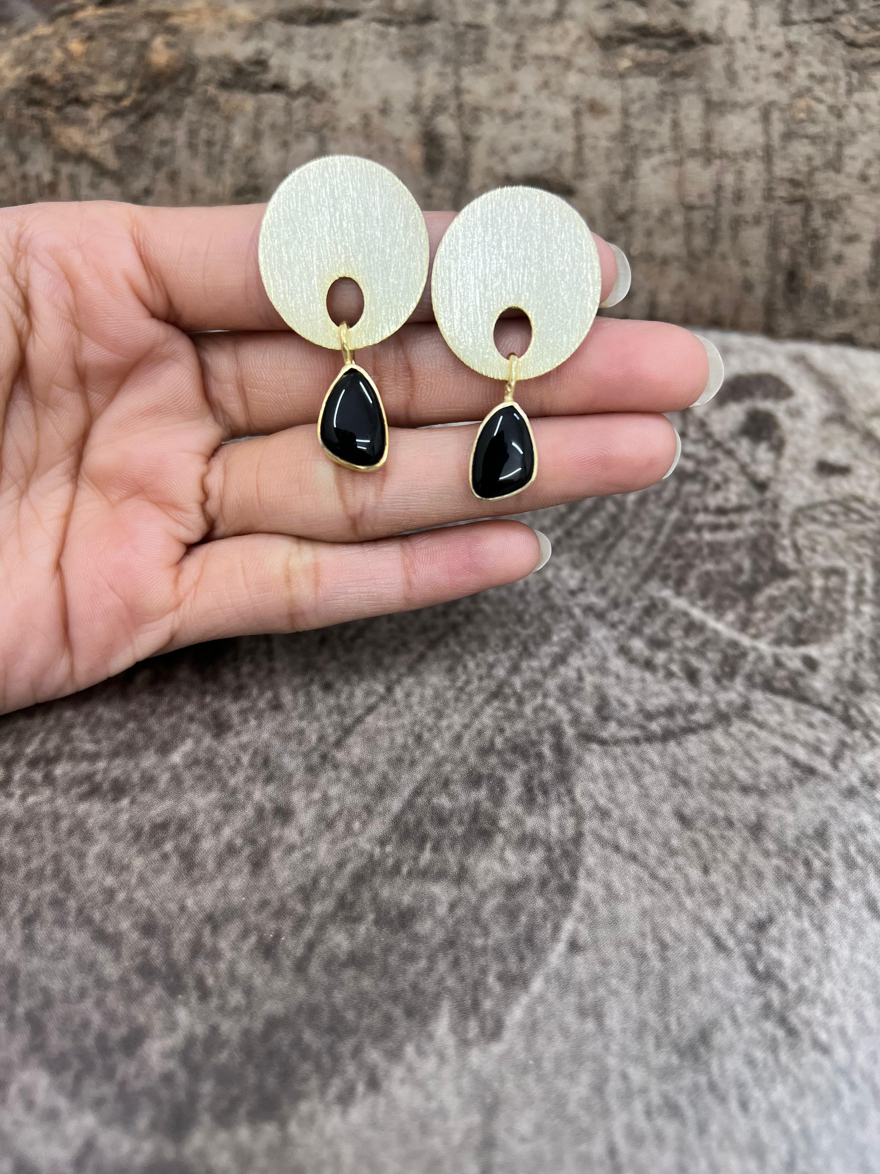 “The Golden Collection” Handmade Natural Black Onyx Post Earrings