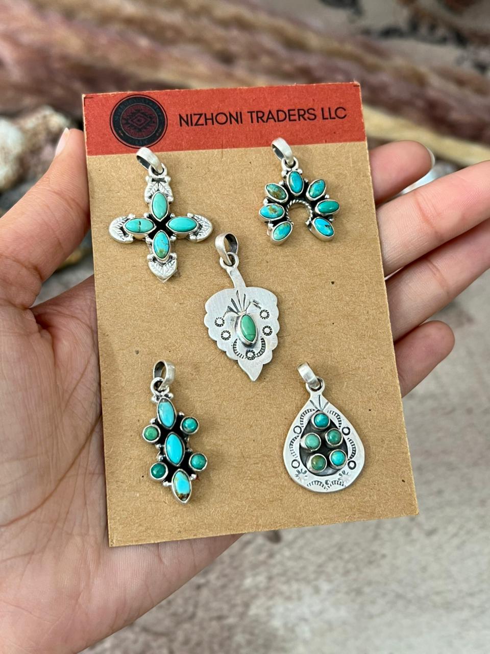 Handmade Sterling Silver Kingman Turquoise Pendant Card