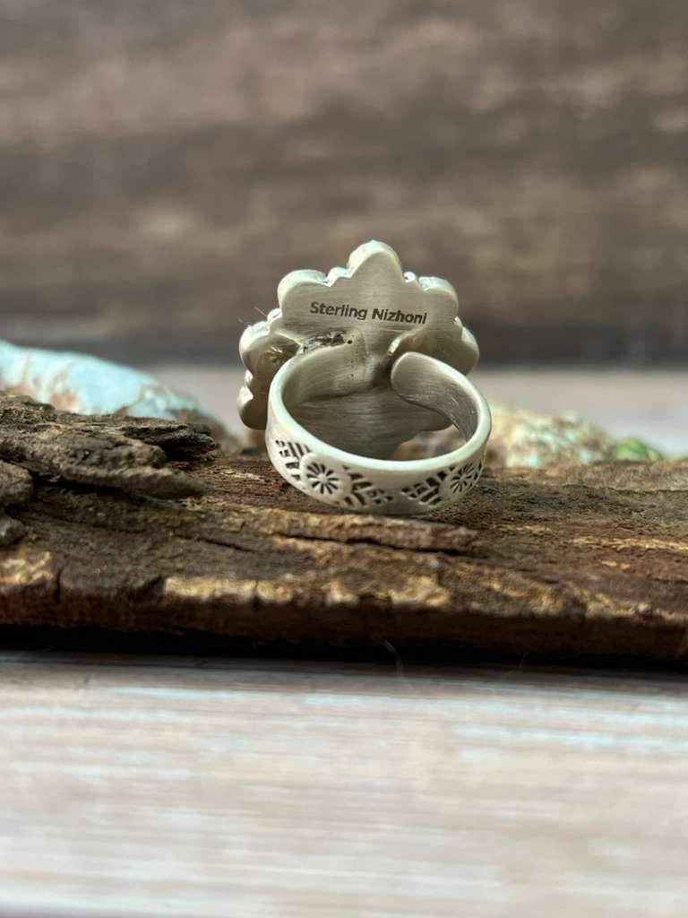Handmade Sterling Silver Variscite Adjustable Ring Signed Nizhoni
