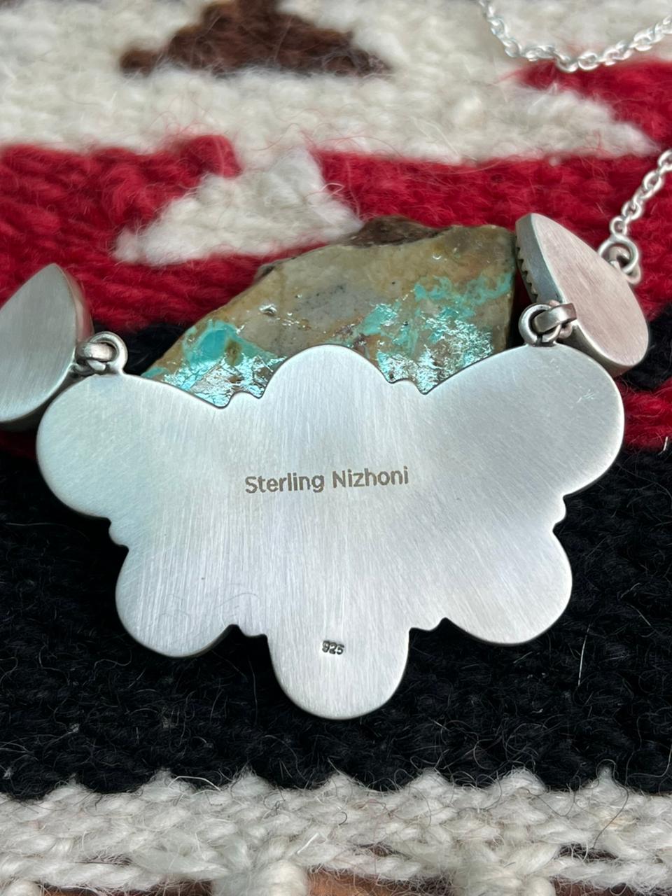 Handmade Sterling Silver Royston Ribbon Turquoise Necklace "Signed Nizhoni"