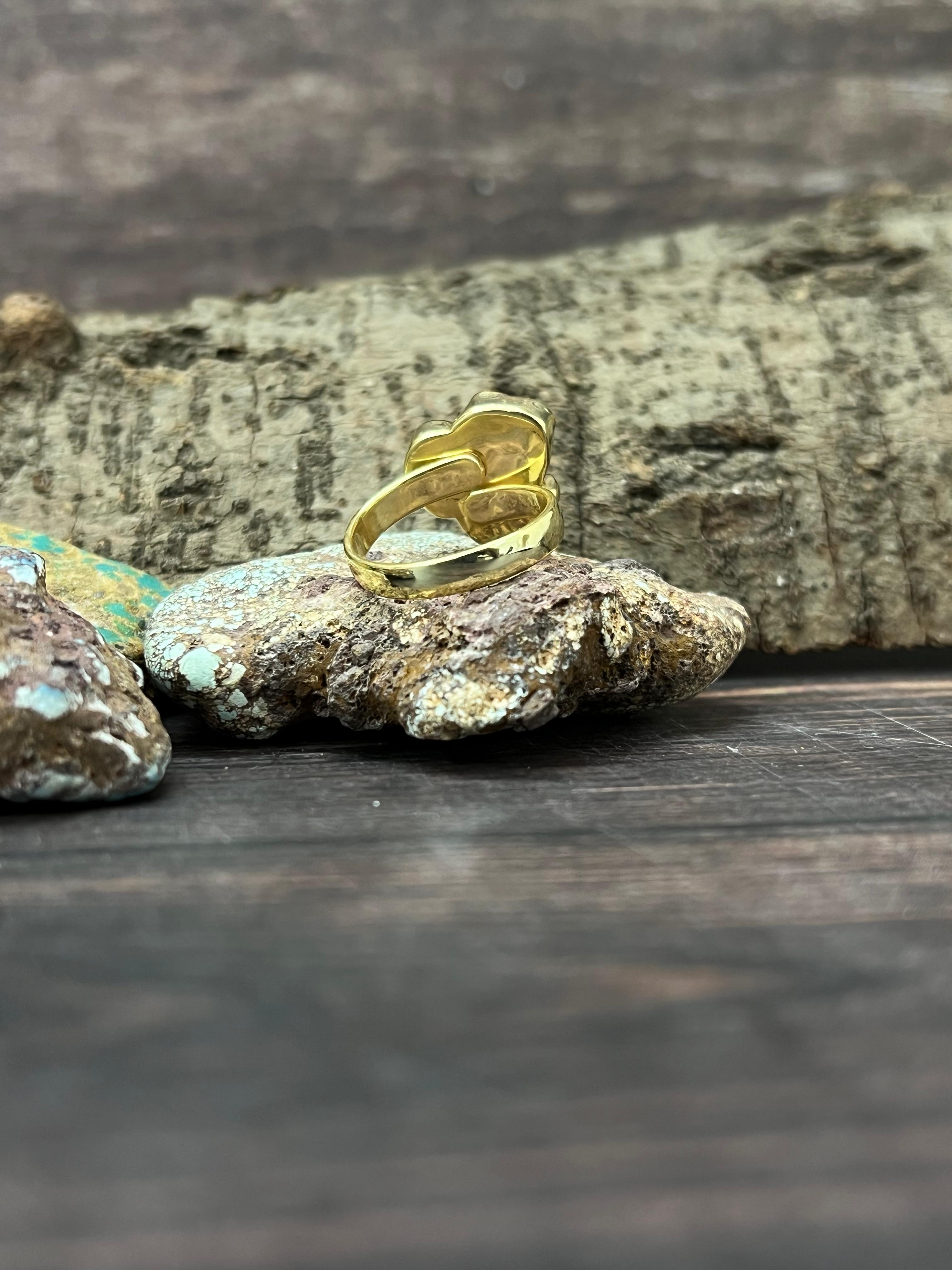 “The Golden Collection” Natural Golden Hills Turquoise 3 Stone Adjustable Ring