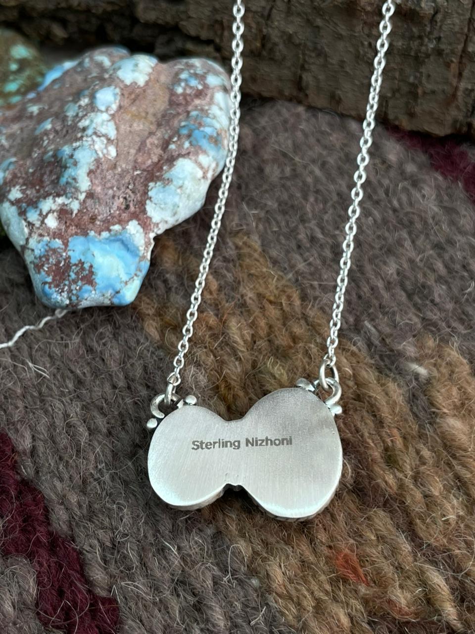 Handmade Sterling Silver Sonoran Mountain Turquoise Necklace "Signed Nizhoni"