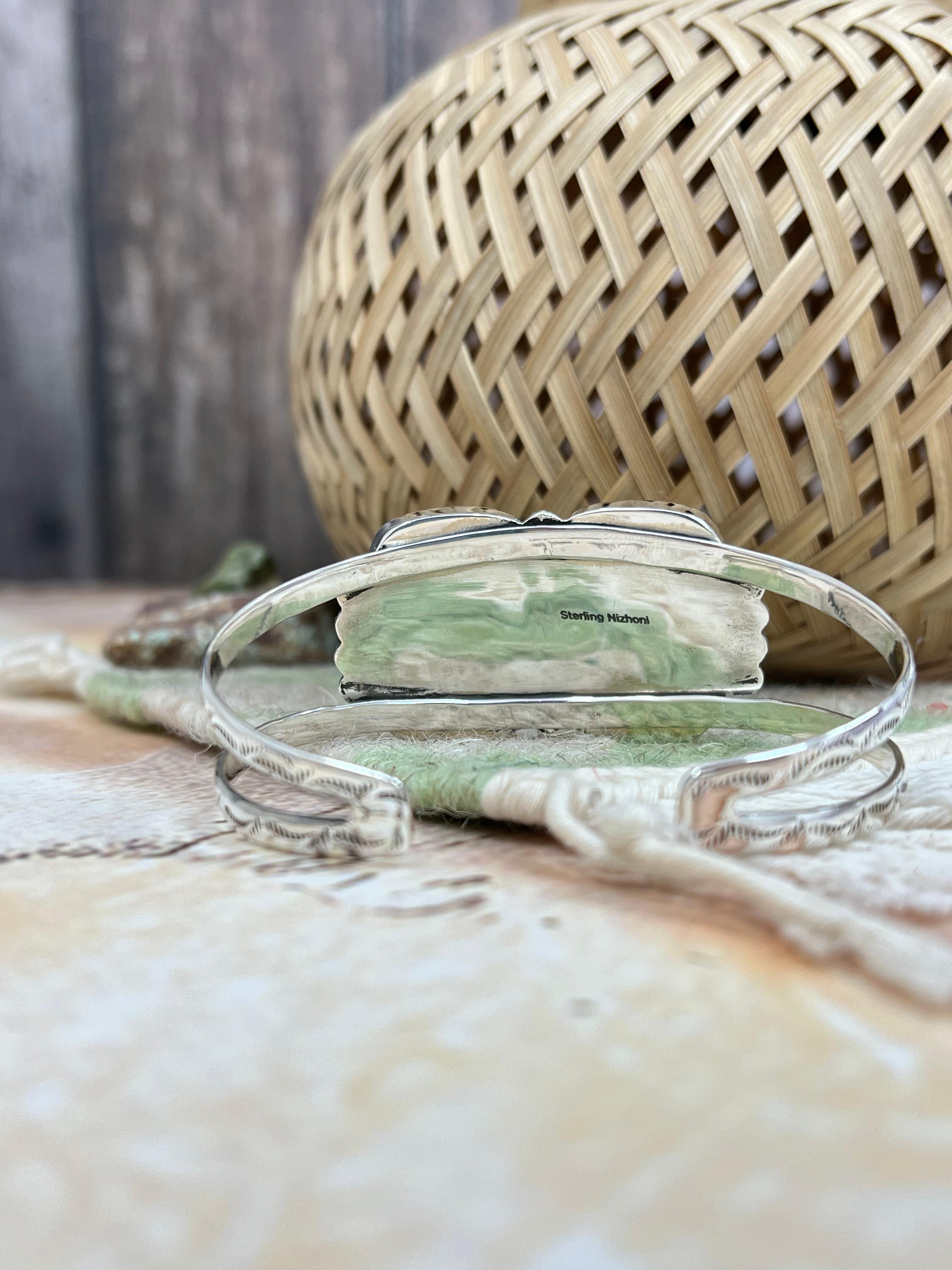 Handmade Sterling Silver Honey Dahlia Cuff Bracelet with Signed Nizhoni