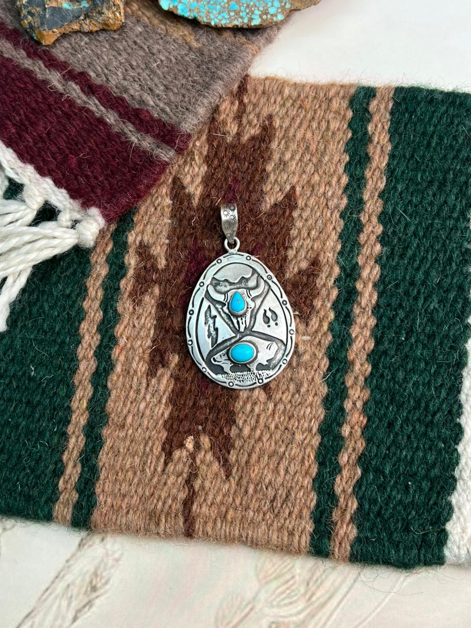 Handmade Sterling Silver Kingman Turquoise Pendant "Signed Nizhoni"