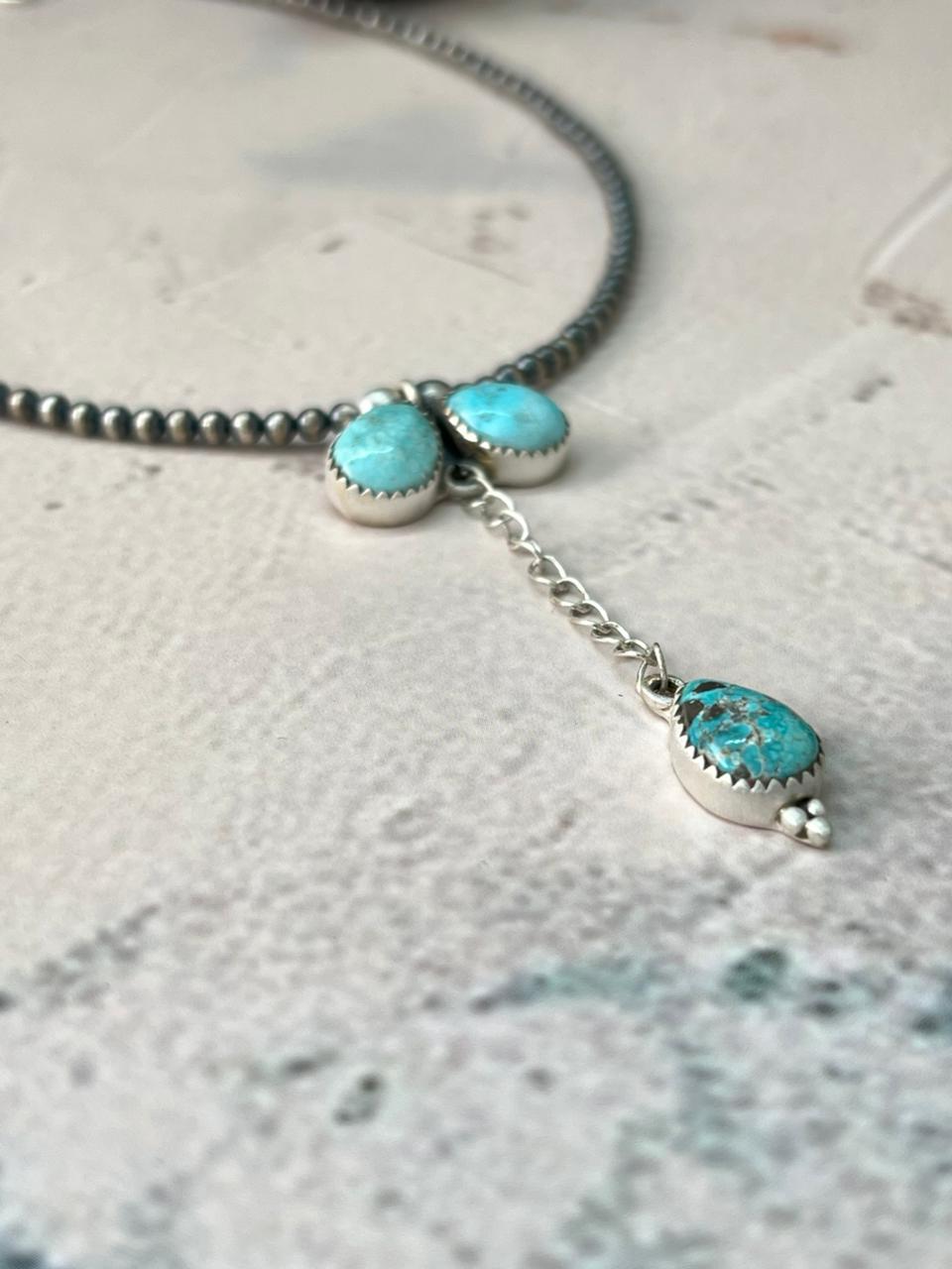 Handmade Sterling Silver White Water Turquoise Beaded Necklace "Signed Nizhoni"