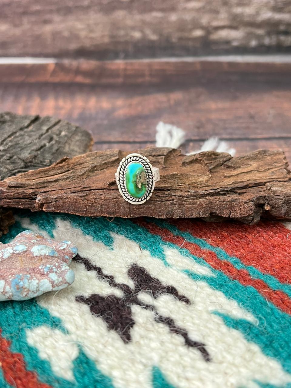 Handmade Sterling Silver Sonoran Mountain Turquoise Adjustable Ring " Signed Nizhoni" (2)