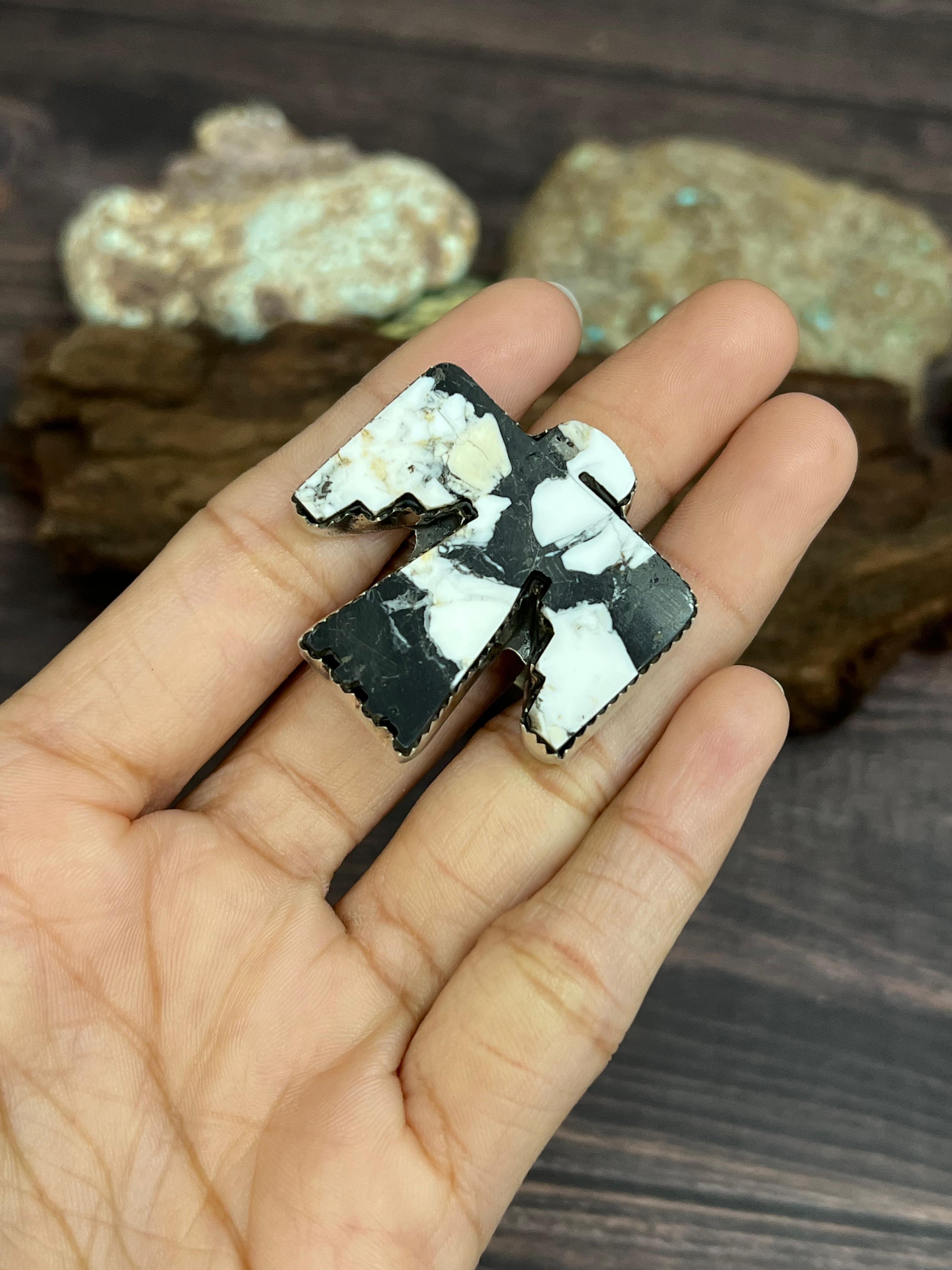 Handmade Sterling Silver White Buffalo Turquoise Adjustable Ring with Signed Nizhoni