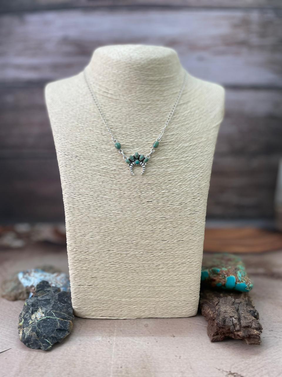 Handmade Sterling Silver Sonoran Mountain Turquoise Naja Necklace "Signed Nizhoni"