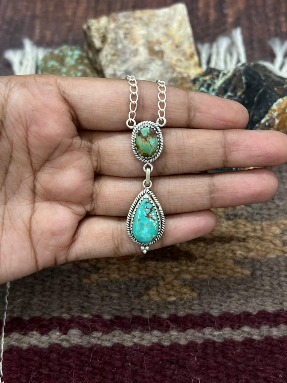 Handmade Sterling Silver Mantis Turquoise Necklace "Signed Nizhoni"