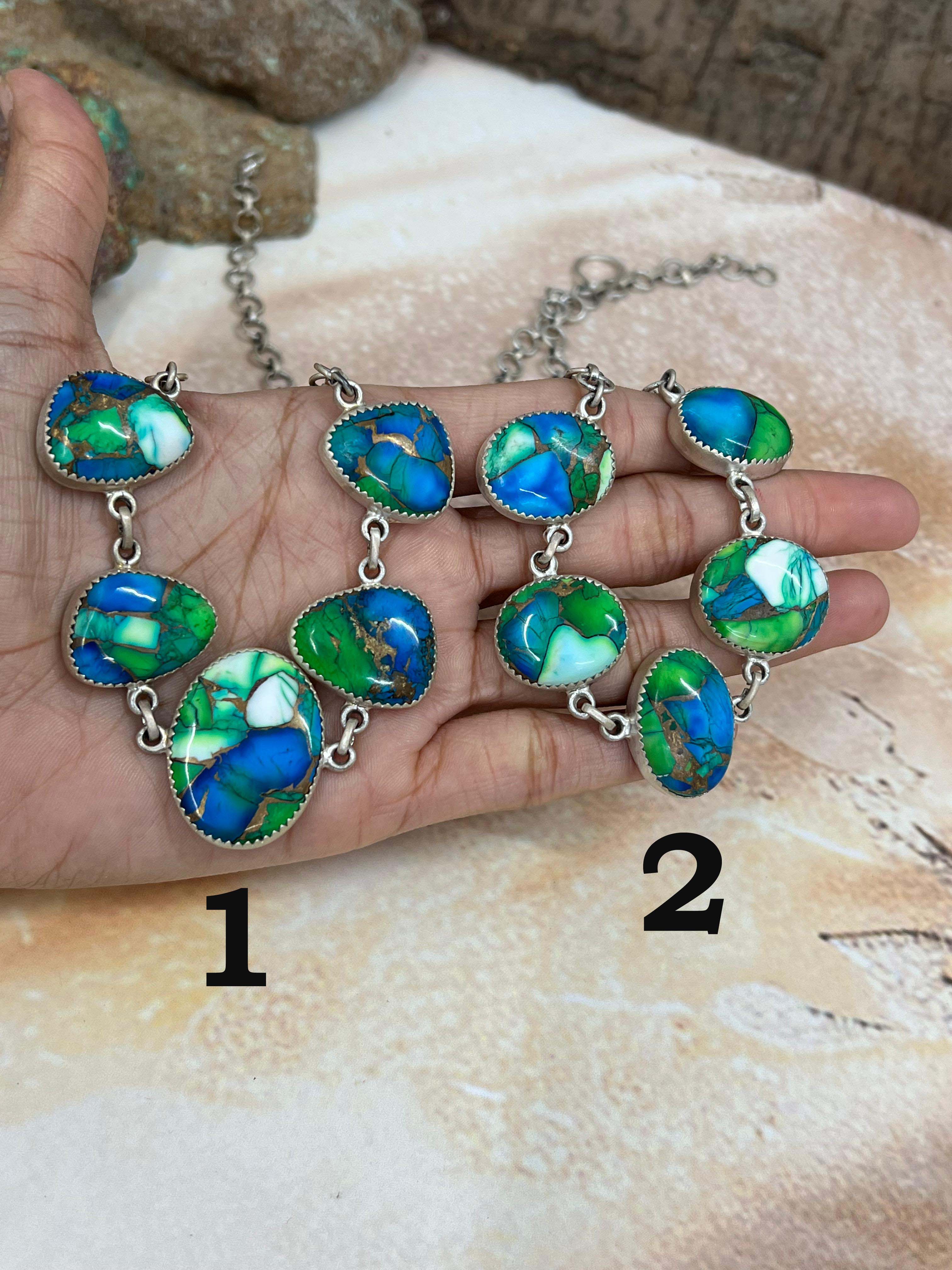 Handmade Sterling Silver Peacock Dahlia Necklace with Signed Nizhoni