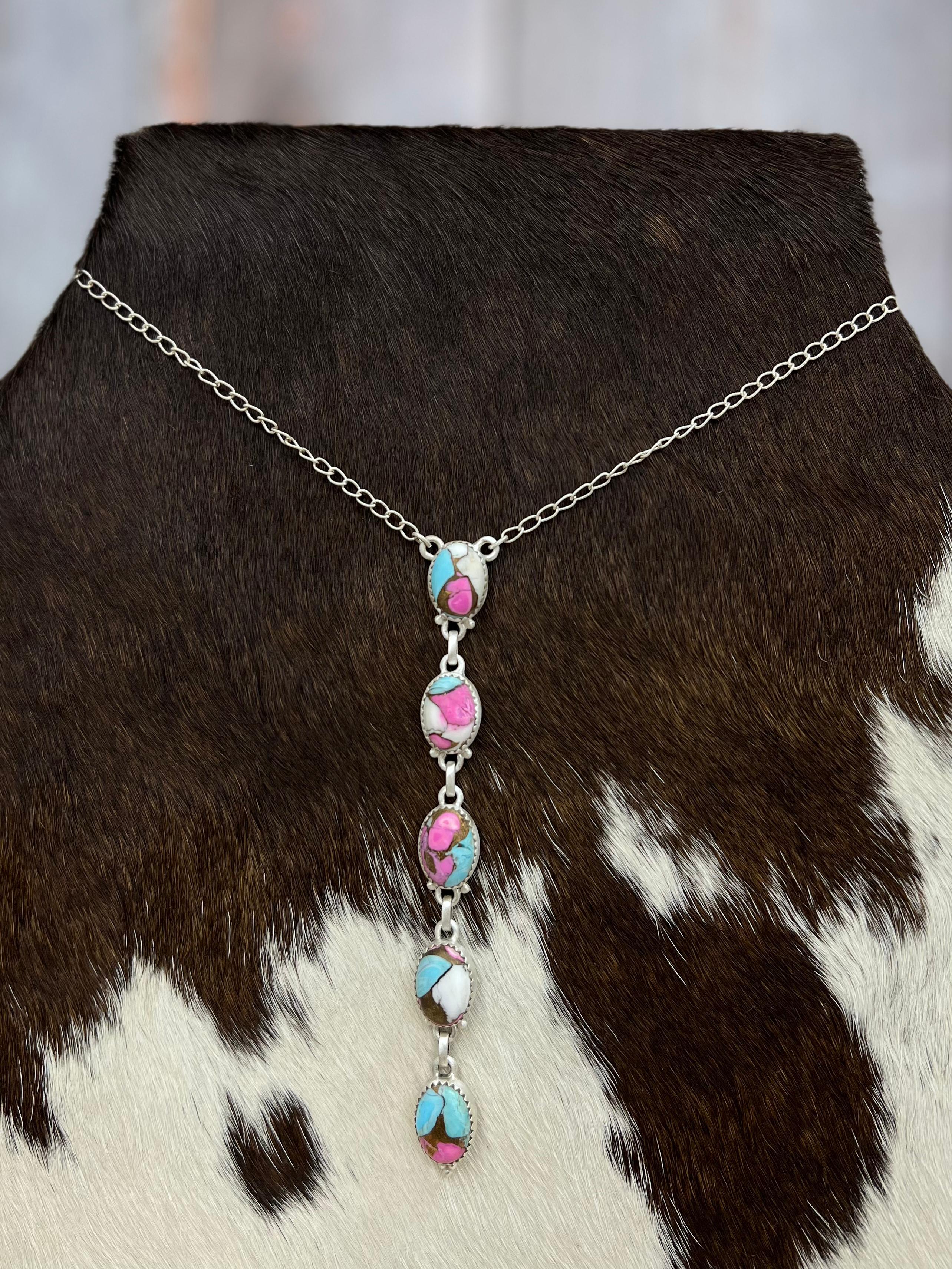 Handmade Sterling Silver Cotton Candy Turquoise Necklace with Signed Nizhoni