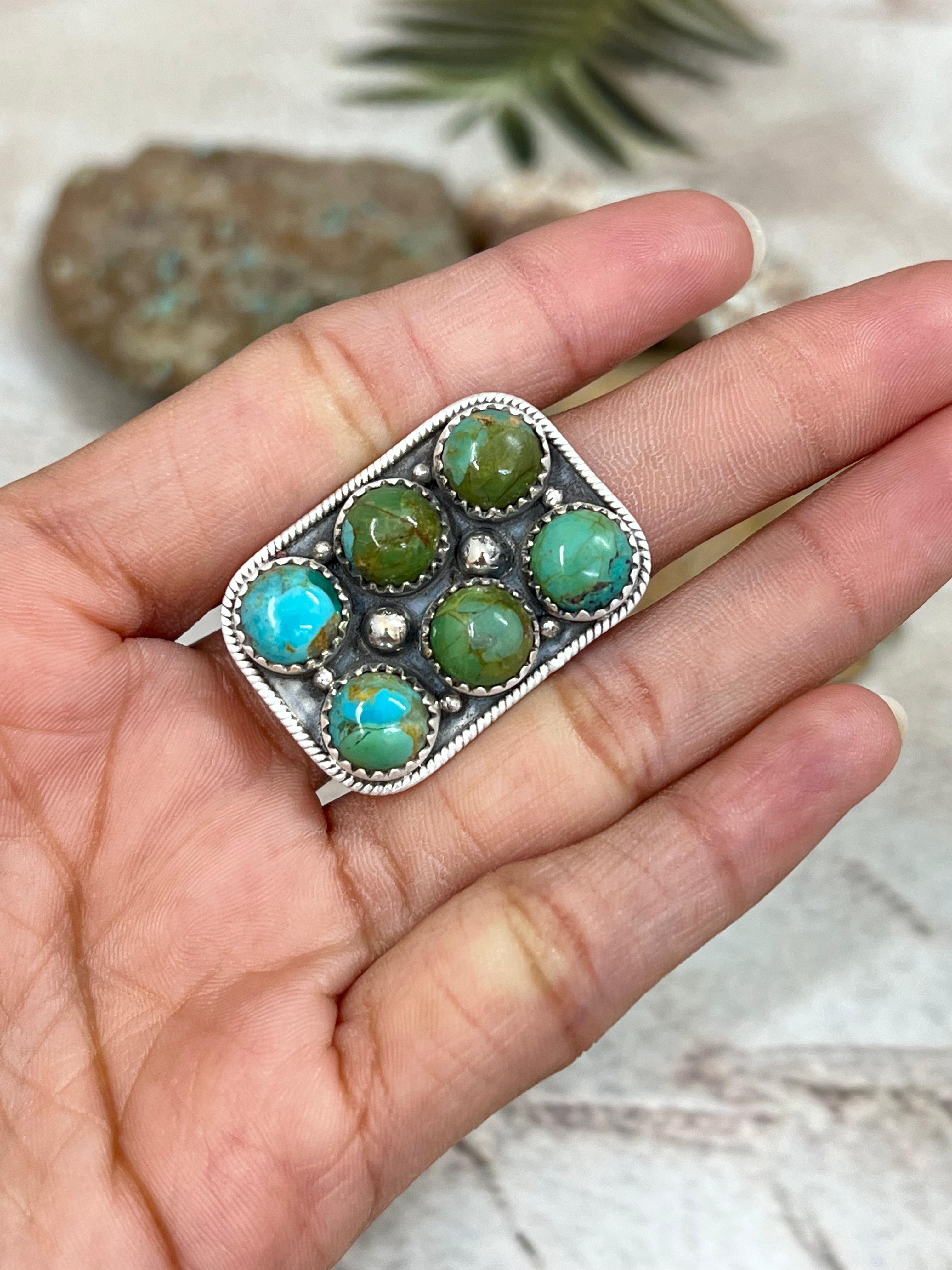 Handmade Sterling Silver Kingman Turquoise Adjustable Ring Signed Nizhoni (1)