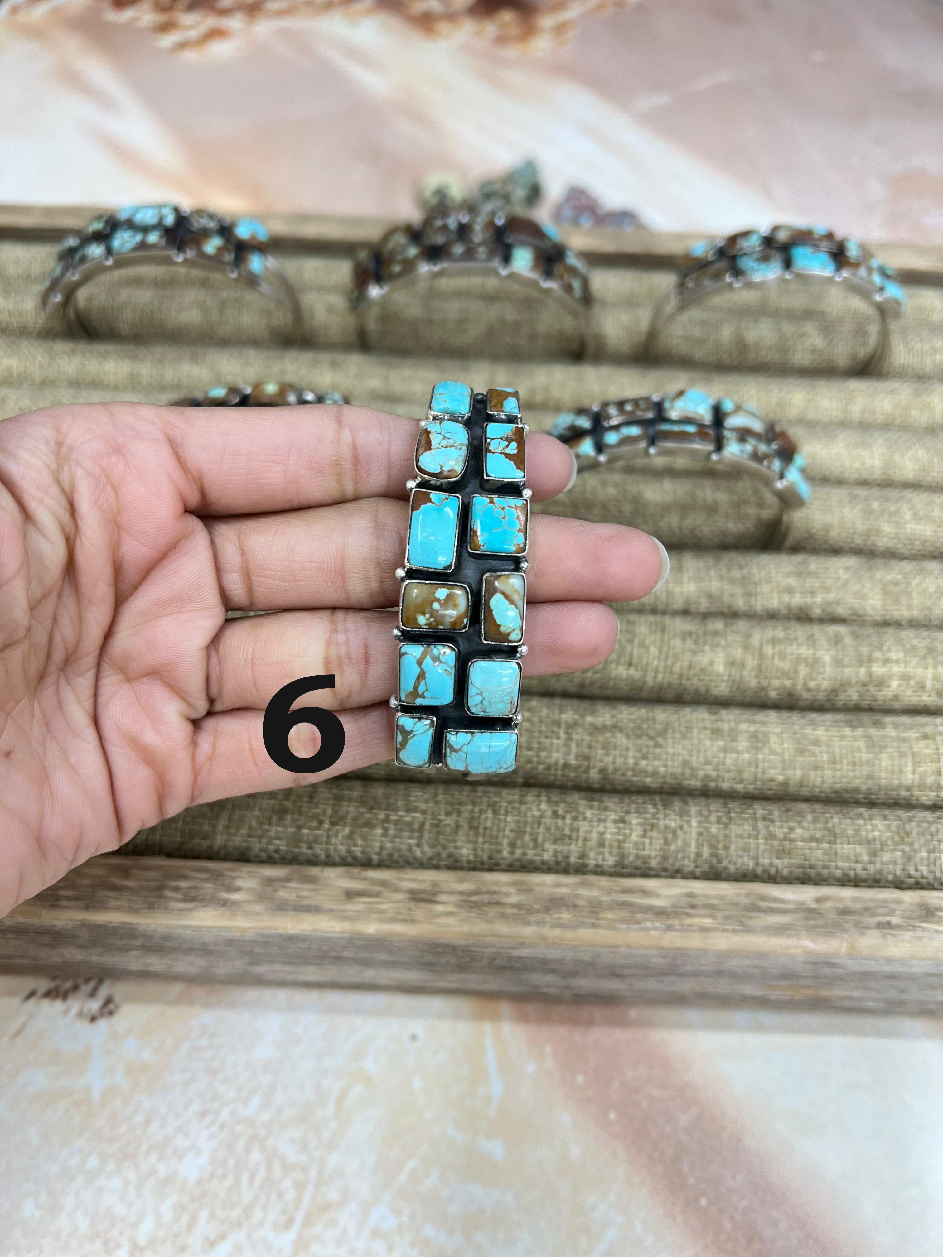 Handmade Sterling Silver Number 8 Turquoise Cuff Bracelet with Signed Nizhoni