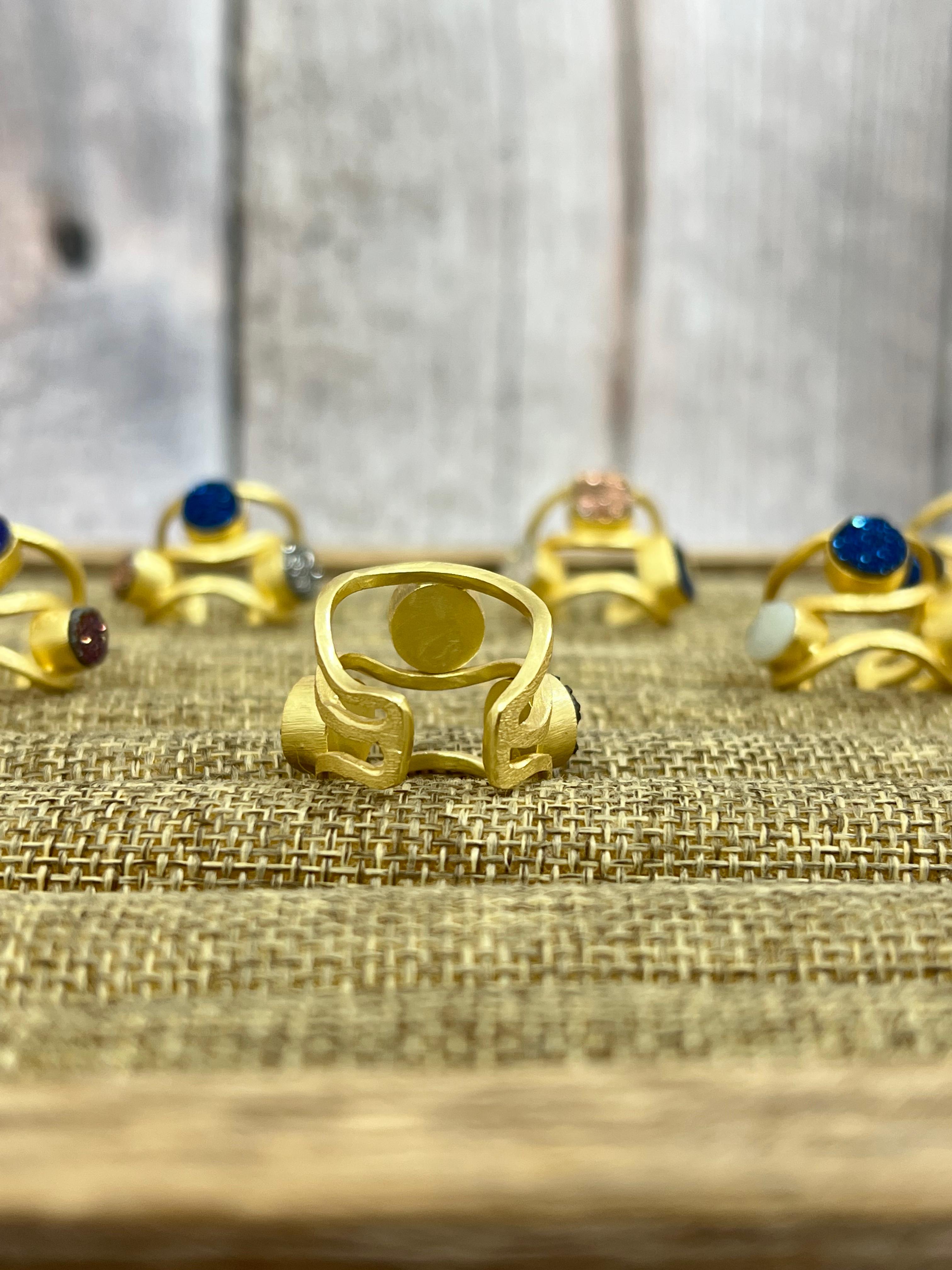 “The Boho Collection” Natural 3 Stone Druzy Adjustable Ring