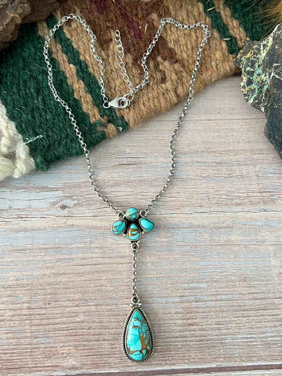 Handmade Sterling Silver Mint Dahlia Collection: Drop Necklace "Signed Nizhoni"