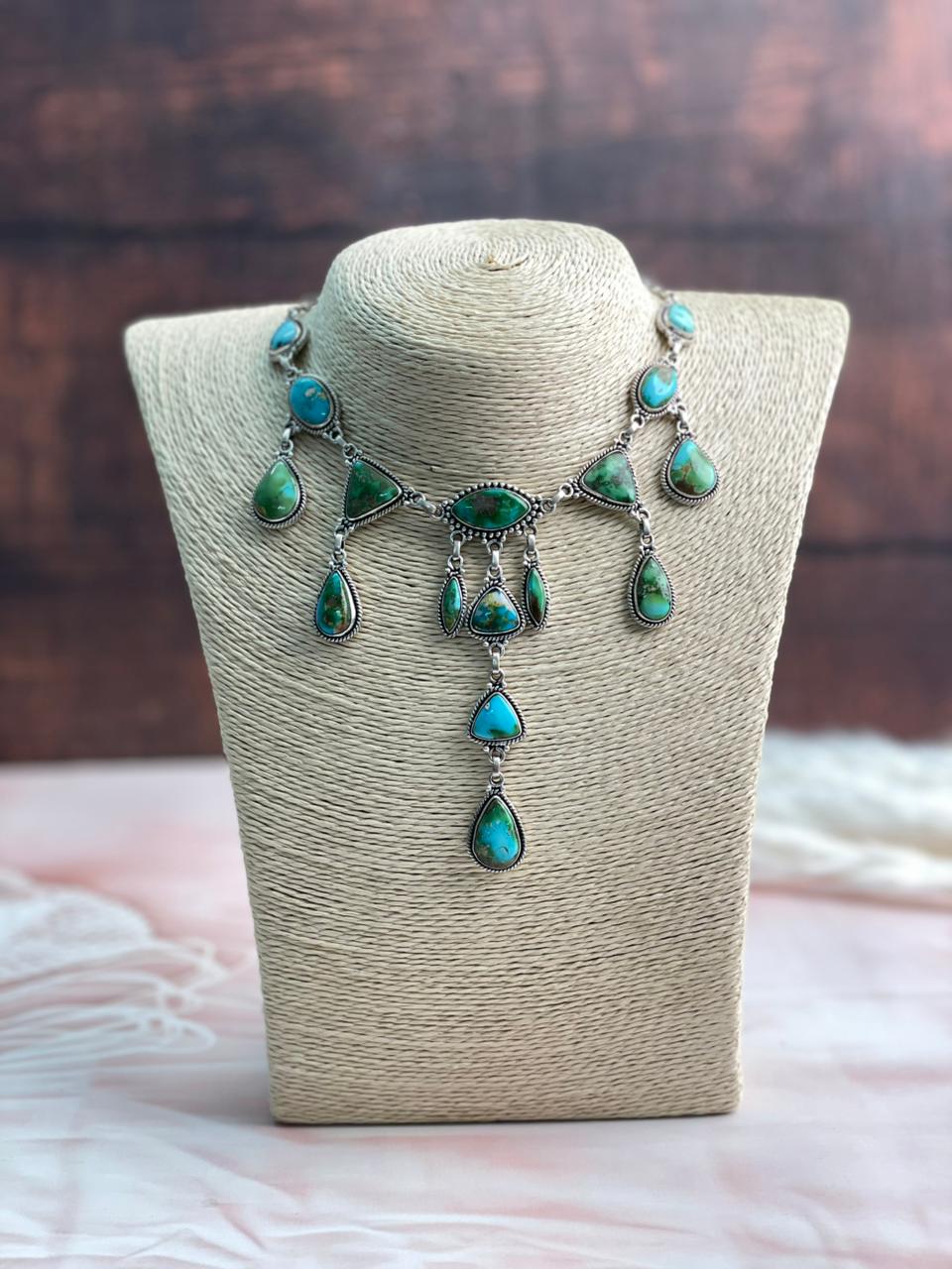 Handmade Sterling Silver Sonoran Mountain Turquoise Necklace "Signed Nizhoni"