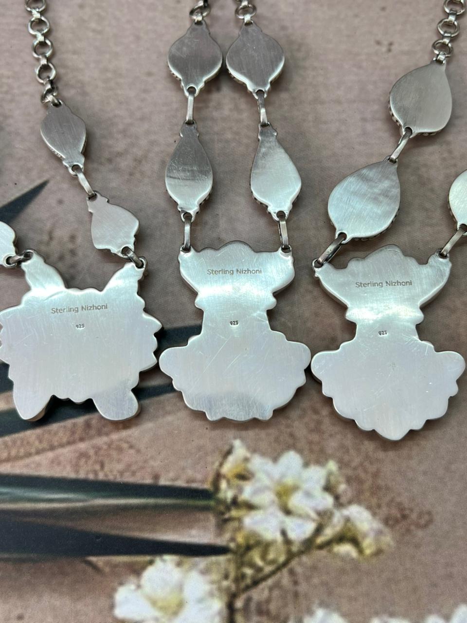 Handmade Sterling Silver Multi Stone Necklace "Signed Nizhoni"