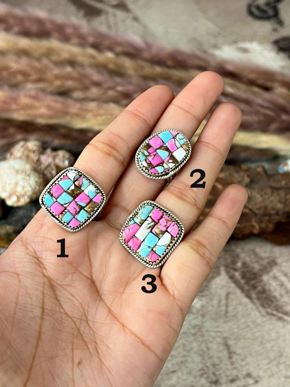 Handmade Sterling Silver 'Cotton Candy Cobble Collection' Adjustable Ring "Signed Nizhoni"