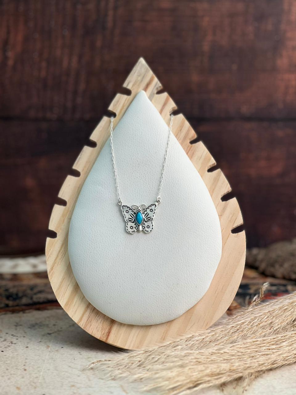 Handmade Sterling Silver Kingman Turquoise Butterfly Necklace "Signed Nizhoni"