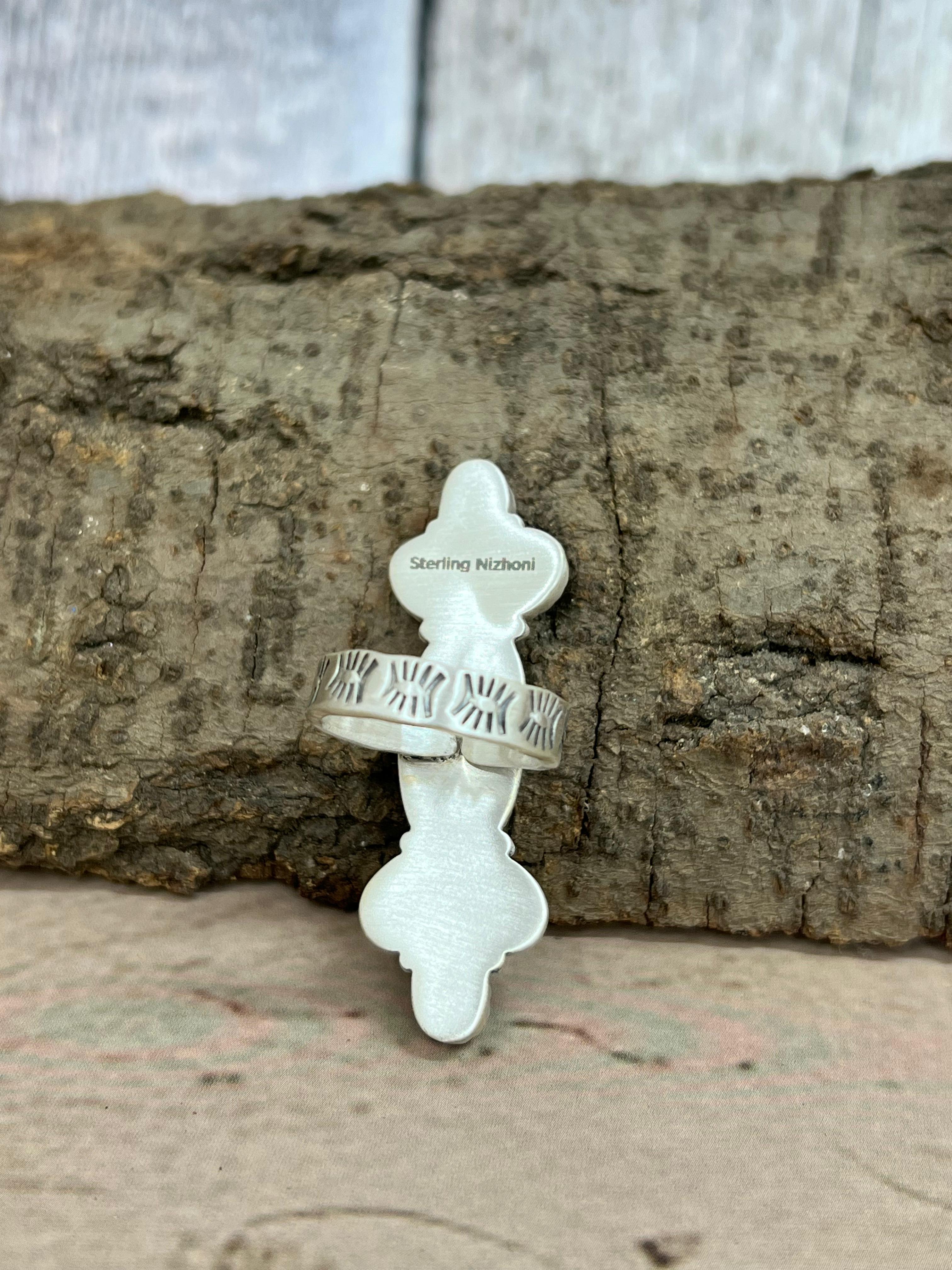 Handmade Sterling Silver Cotton Candy Turquoise Adjustable Rings with Signed Nizhoni