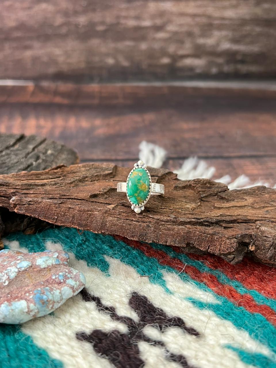 Handmade Sterling Silver Emerald Valley Turquoise Adjustable Ring " Signed Nizhoni" (7)