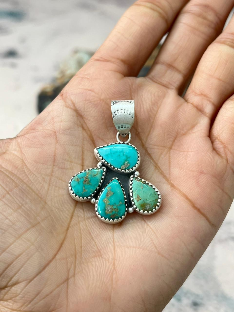 Handmade Sterling Silver Kingman Turquoise Pendant "Signed Nizhoni"