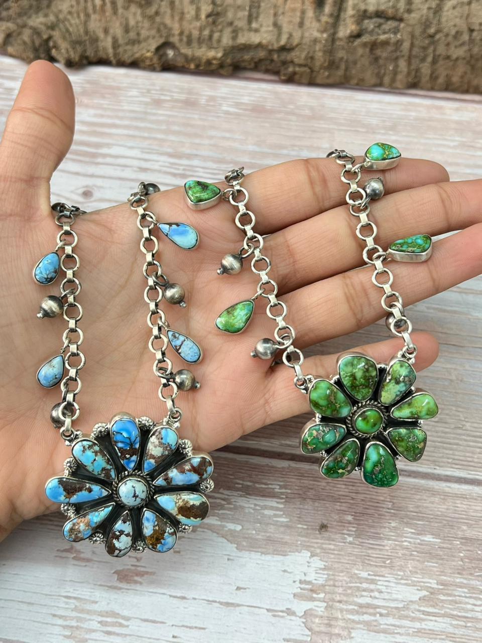 Handmade Sterling Silver Sonoran and Golden Hills Necklace "Signed Nizhoni"