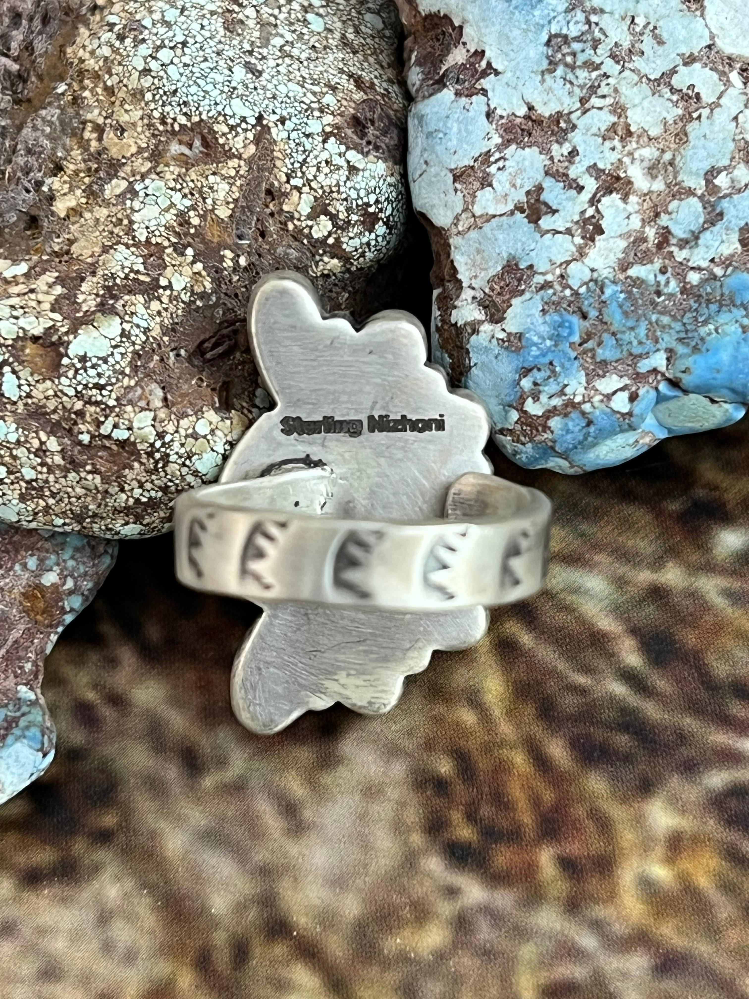 Handmade Sterling Silver White Buffalo Adjustable Ring, Signed Nizhoni