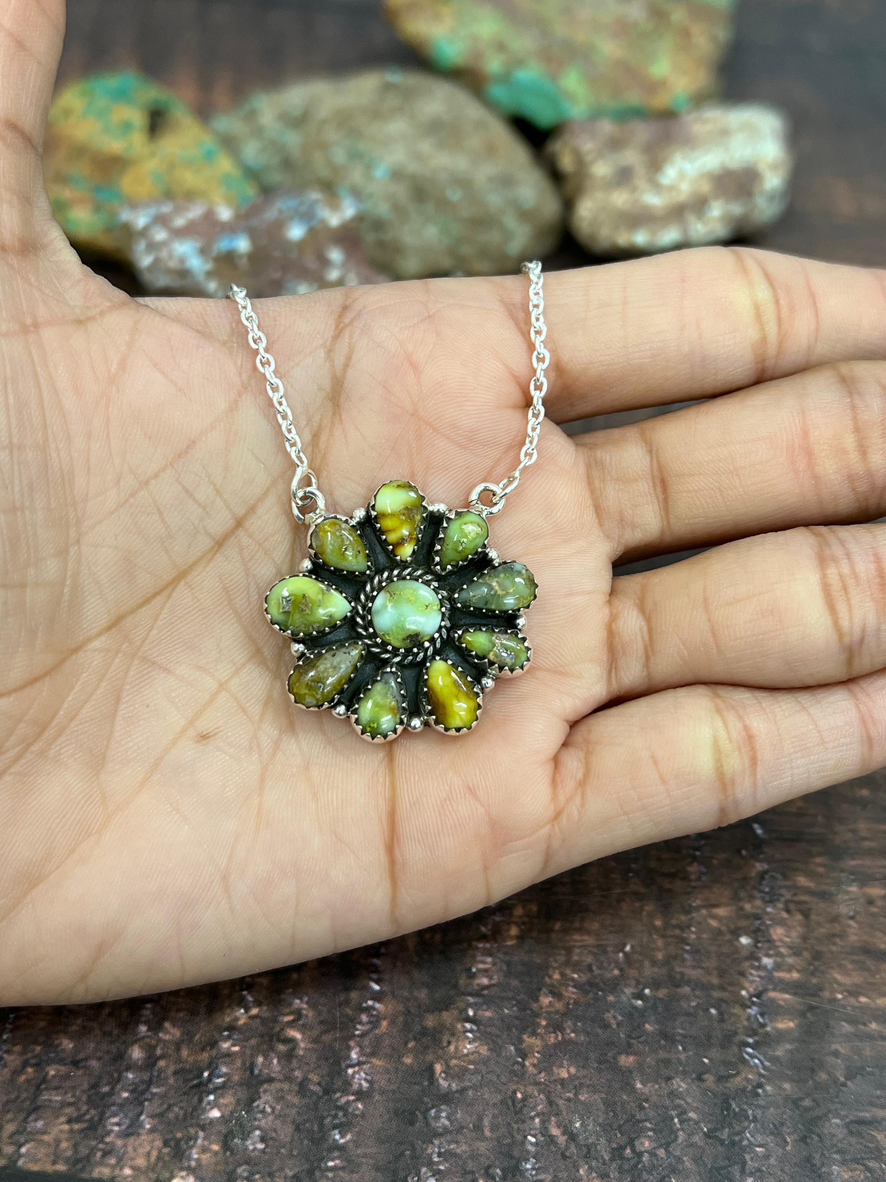 Handmade Sterling Silver Palomino Turquoise Necklace with Signed Nizhoni