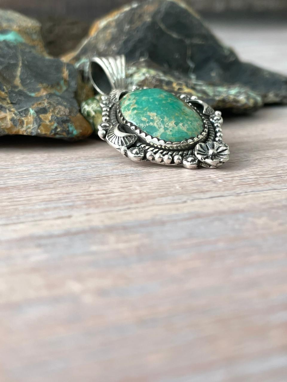 Handmade Sterling Silver Mantis Turquoise Pendant " Signed Nizhoni"