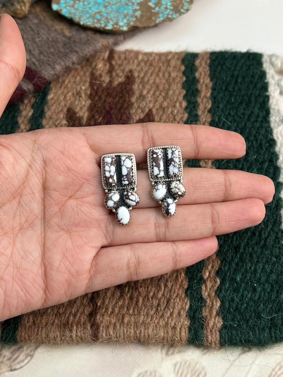 Handmade Sterling Silver Wildhorse Magnesite Post Earrings "Signed Nizhoni"