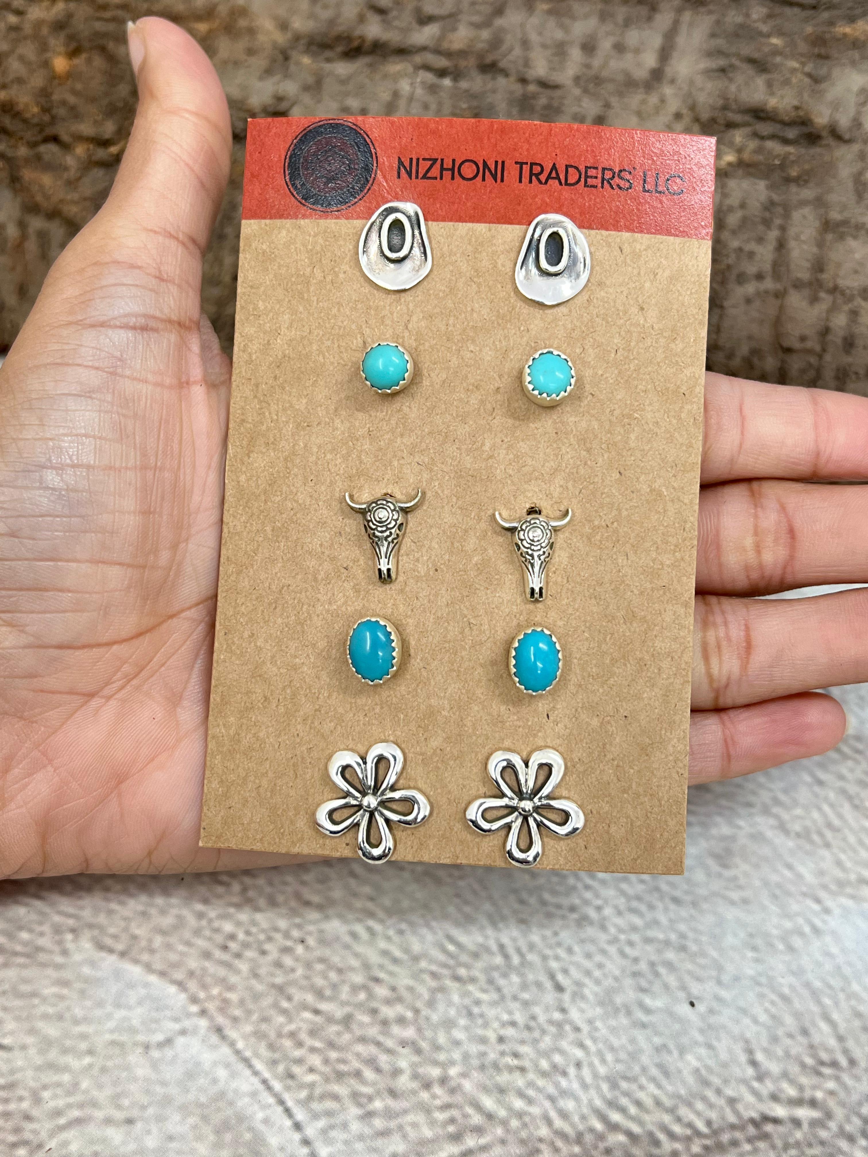 Handmade Sterling Silver with Rodeo Kingman Post Studs with Signed Nizhoni