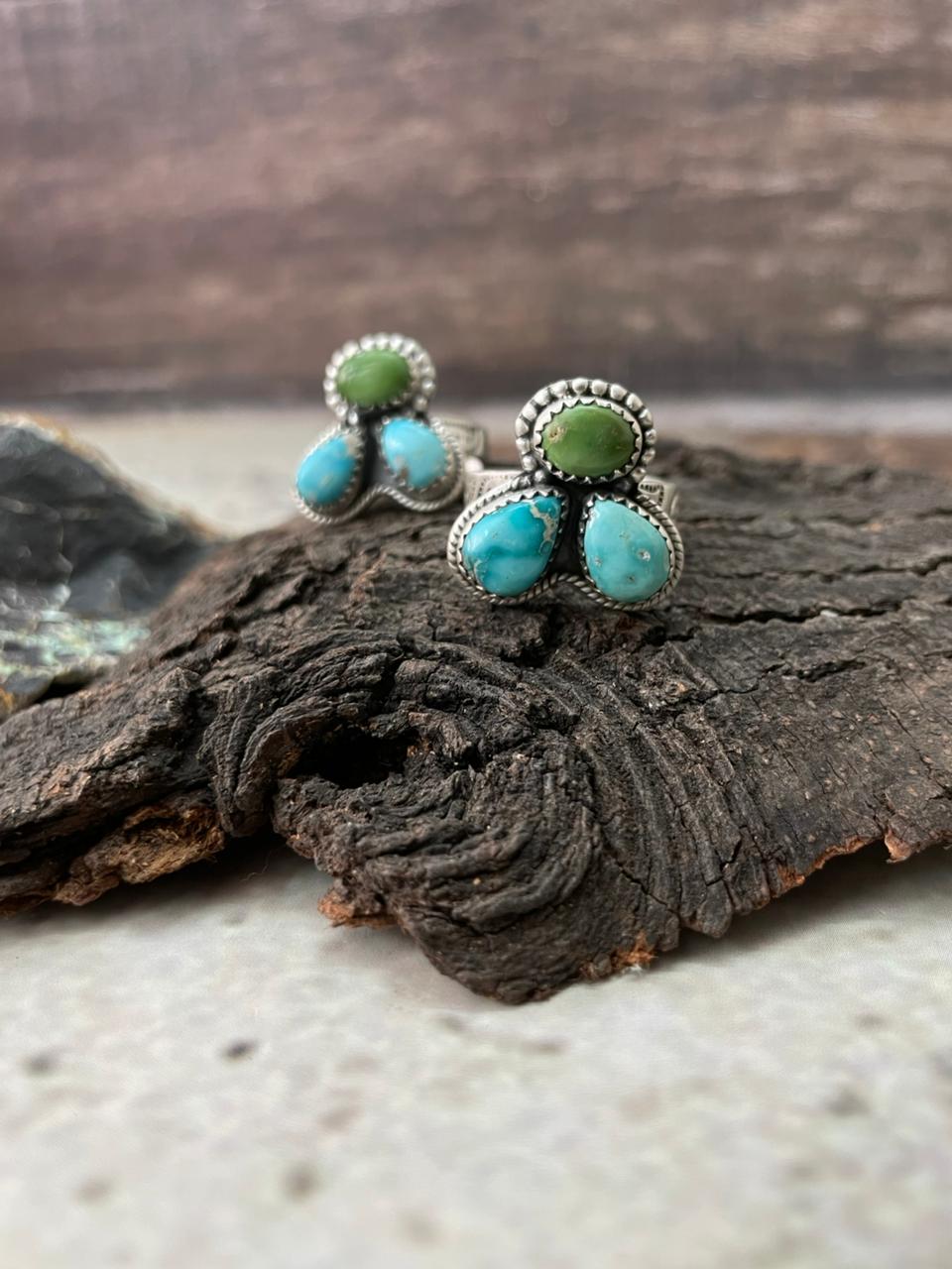 Handmade Sterling Silver Sonoran with White Turquoise Adjustable Ring "Signed Nizhoni"