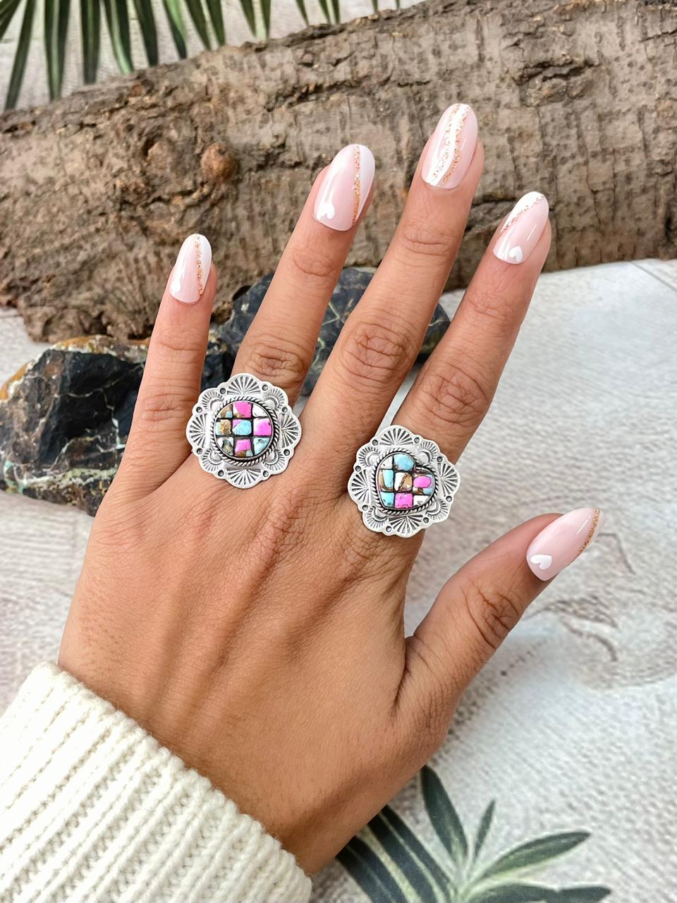 Handmade Sterling Silver Cotton Candy Adjustable Ring "Signed Nizhoni"