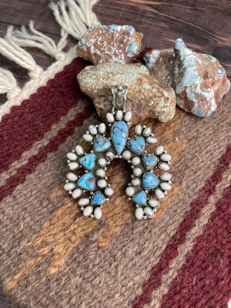 Handmade Sterling Silver Golden Hills with White Collection Pendant "Signed Nizhoni"