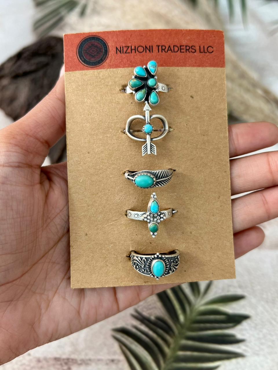 Handmade Sterling Silver Kingman Turquoise Adjustable Ring Card