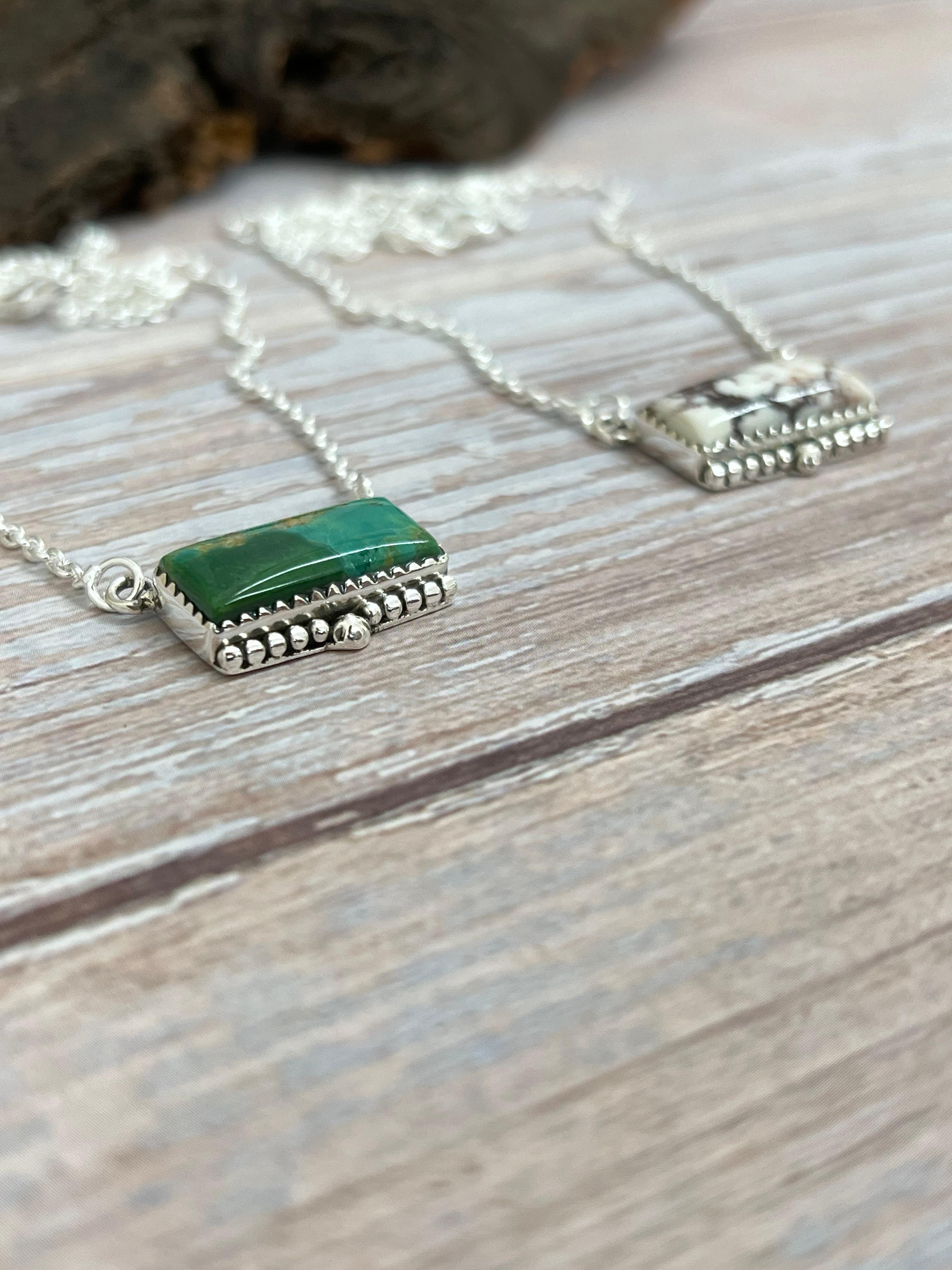 Handmade Sterling Silver Kingman, Wild Horse Turquoise Necklace with Signed Nizhoni