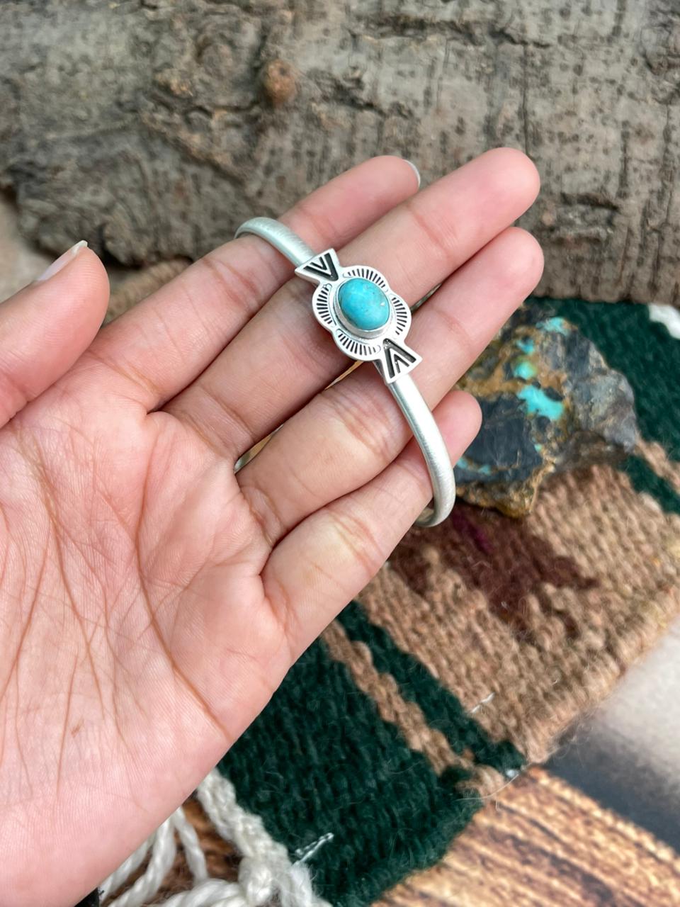 Handmade Sterling Silver Kingman Turquoise Cuff Bracelet "Signed Nizhoni"