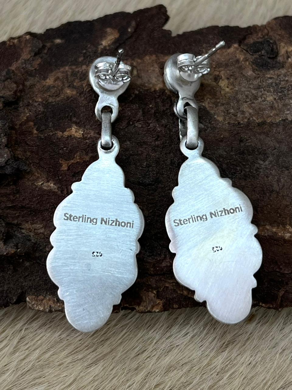 Handmade Sterling Silver Kingman Turquoise Dangle Earrings "Signed Nizhoni"